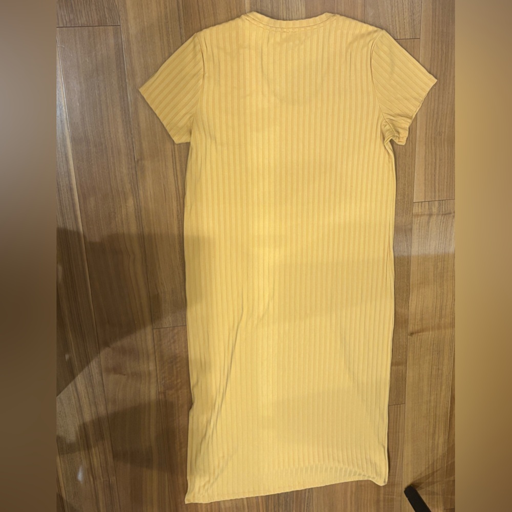 Women’s LOFT Beach Ribbed Midi Mustard Yellow Dress Short Sleeve Size Medium - Picture 7 of 10